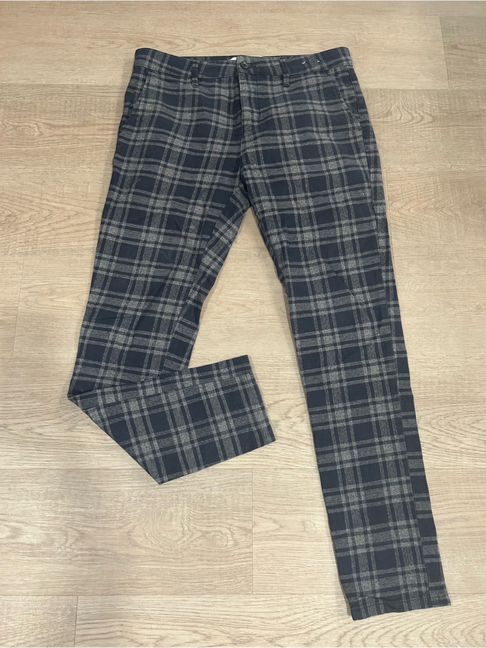 Topman Navy and Gray Plaid Chinos